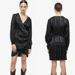 ANINE BING Black Tonal Stripe Wrap Penelope Dress sz XS